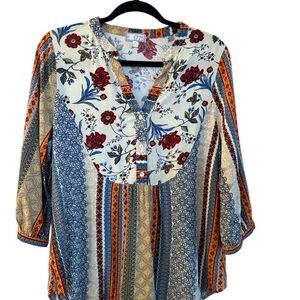 Colorful Floral Striped Mix Media Blouse
